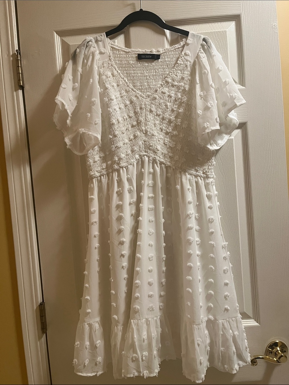 Vintage-Inspired White Swiss Dot Smocked Mini Dress
